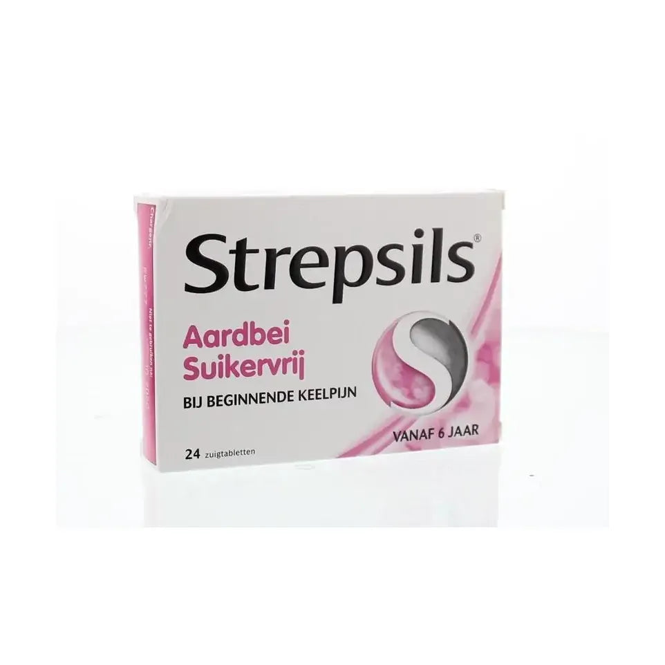 Strepsils Aardbei suikervrij 24 zuigtabletten