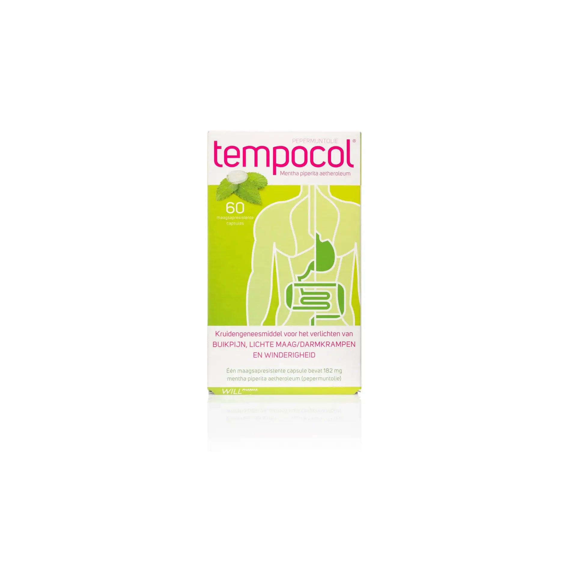 Tempocol Maagsapresistente pepermunt 182 mg 60 capsules