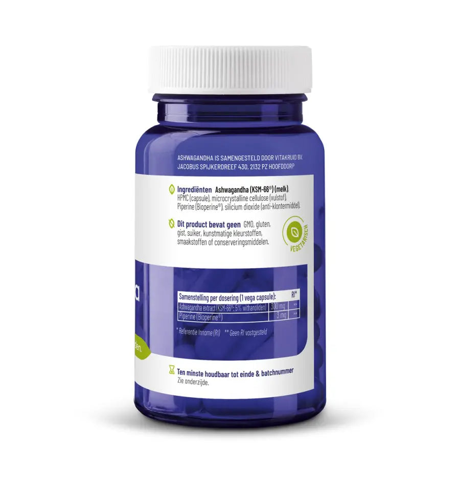 Vitakruid Ashwagandha KSM-66 & bioperine 60 vcaps (afbeelding 3)