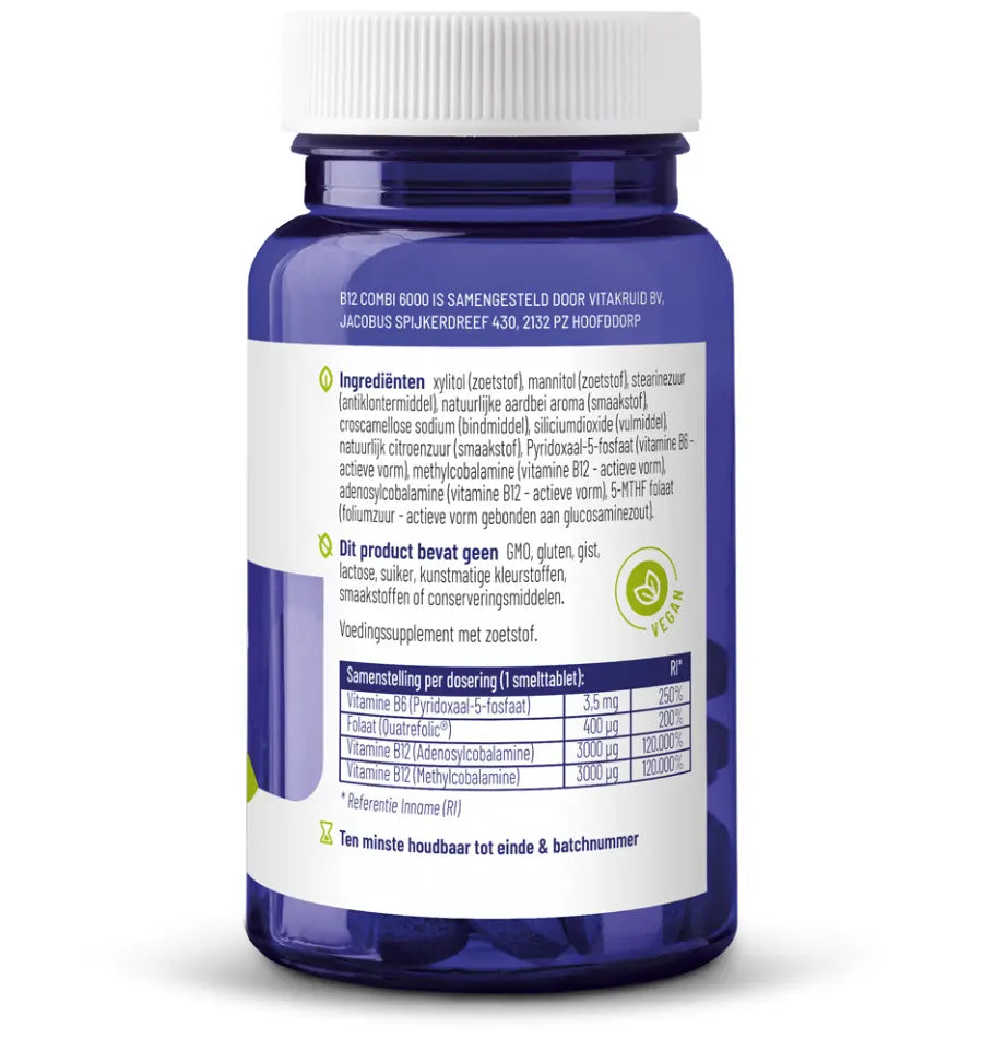 Vitakruid B12 Combi 6000 met folaat & P-5-P 60 tabletten (afbeelding 3)