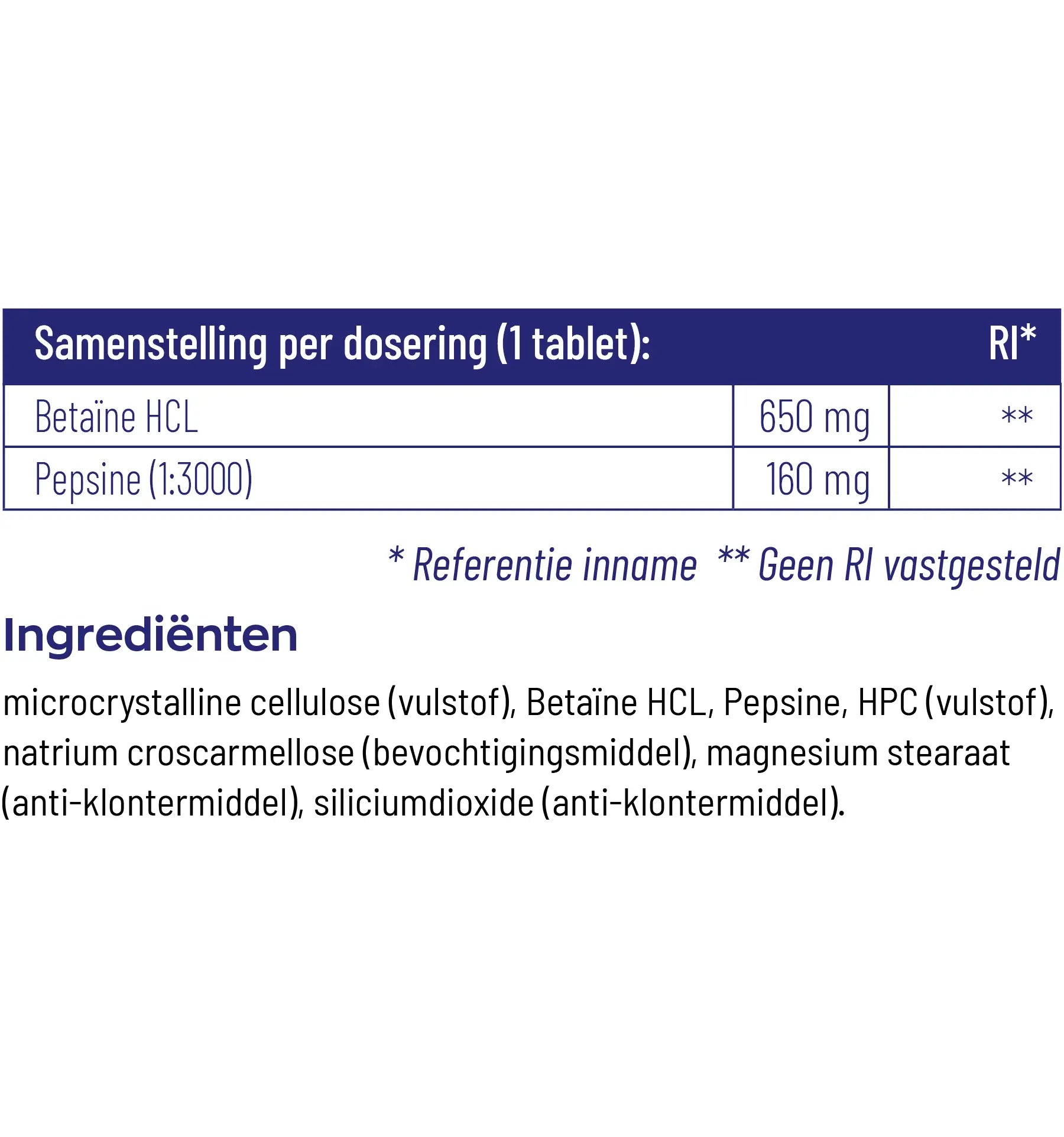 Vitakruid Betaine HCL 650 mg & pepsine 160 mg 10 tabletten (afbeelding 2)