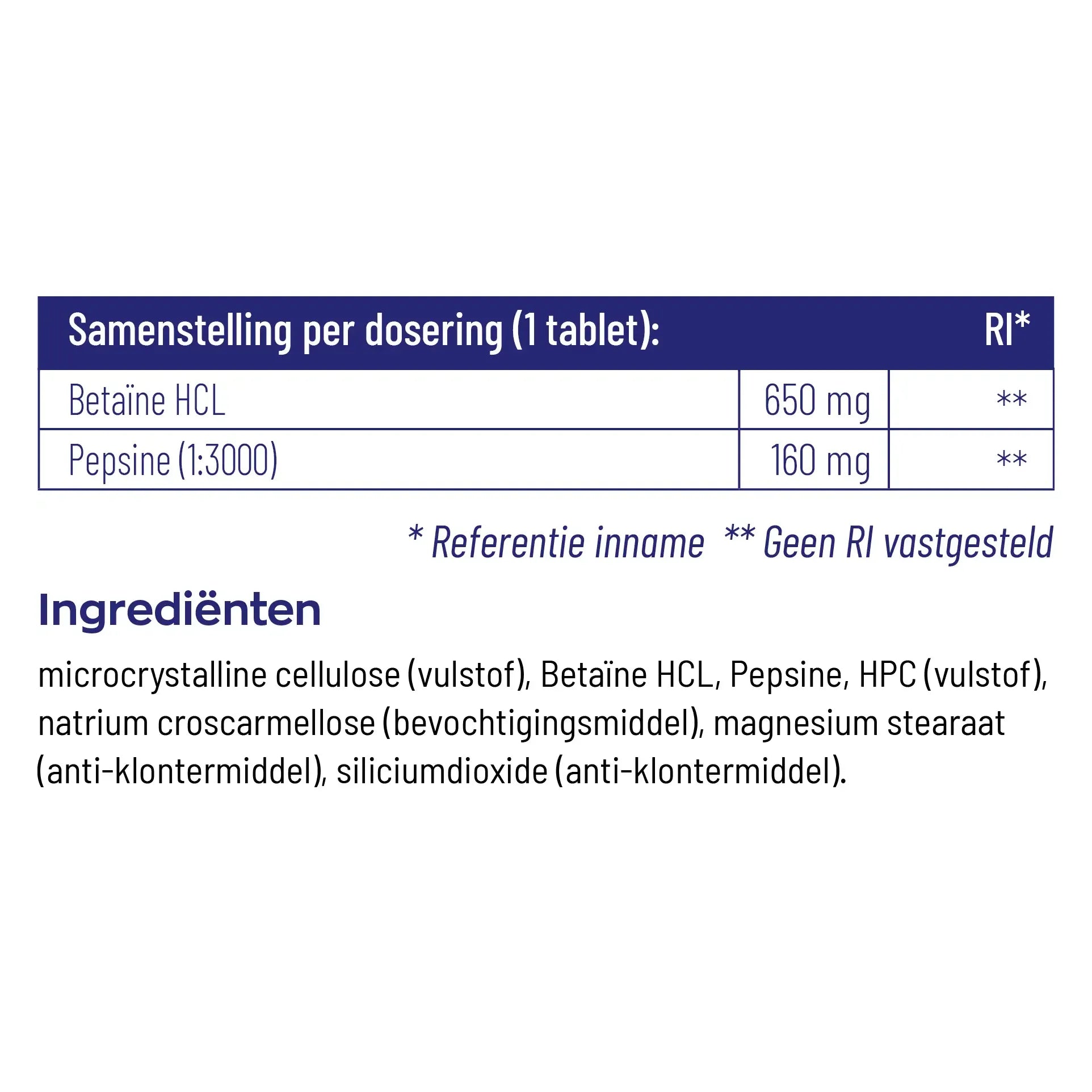 Vitakruid Betaine HCL 650 mg & pepsine 160 mg 10 tabletten (afbeelding 2)