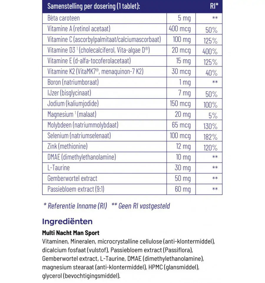 Vitakruid Multi dag & nacht man sport 2 x 30 60 tabletten (afbeelding 9)