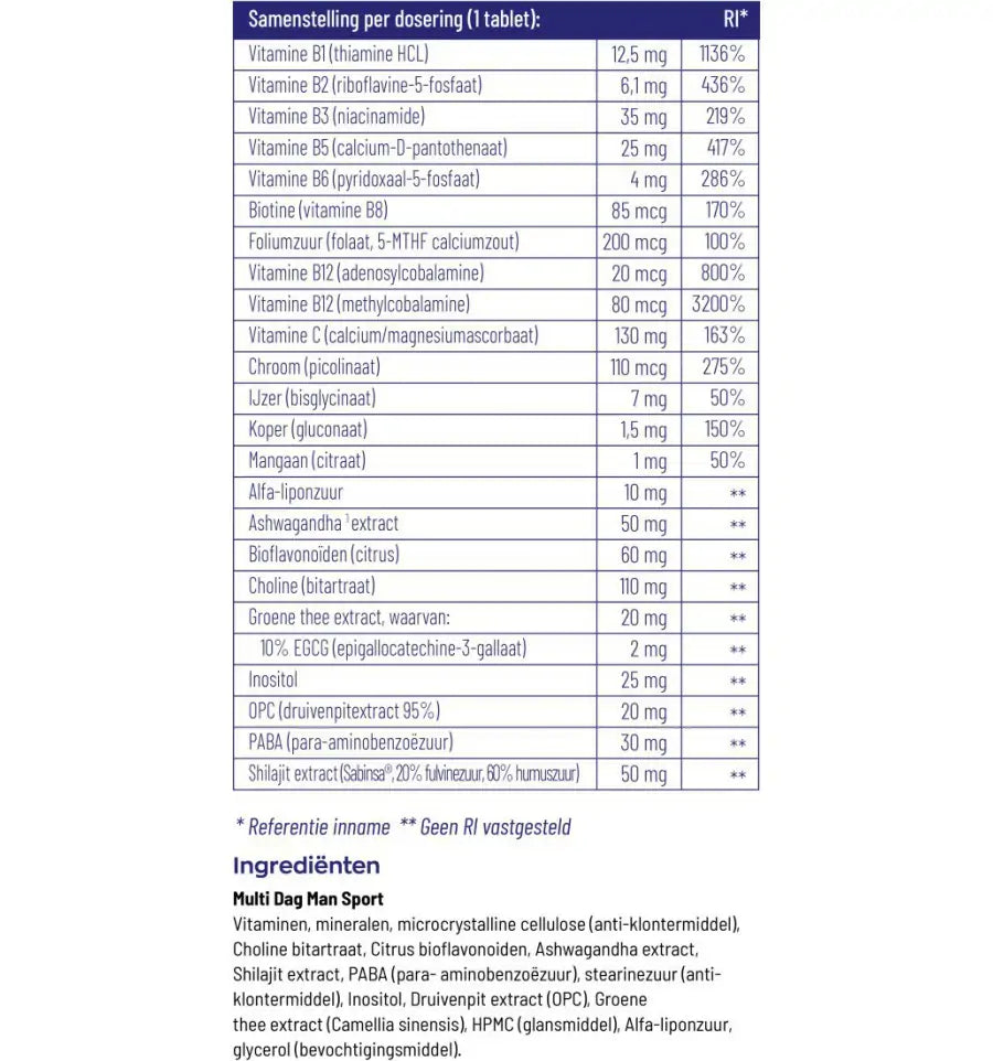 Vitakruid Multi dag & nacht man sport 2 x 30 60 tabletten (afbeelding 5)
