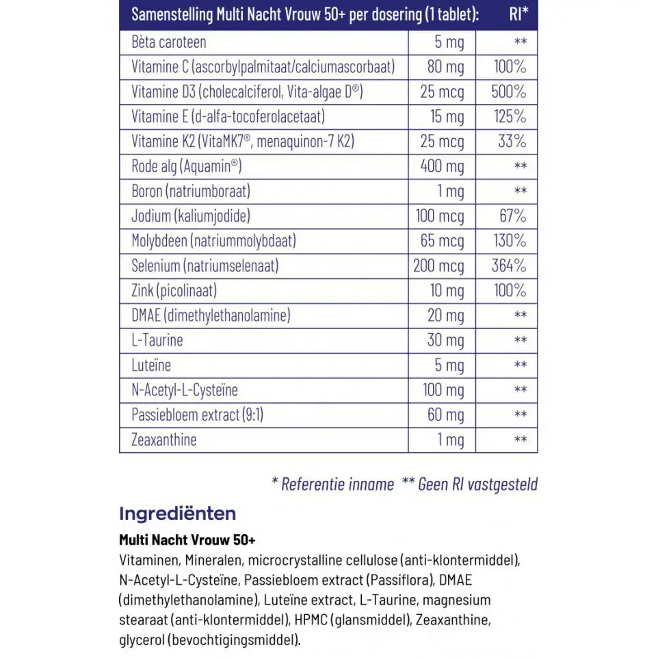 Vitakruid Multi dag & nacht vrouw 50+ 2 x 30 60 tabletten (afbeelding 9)