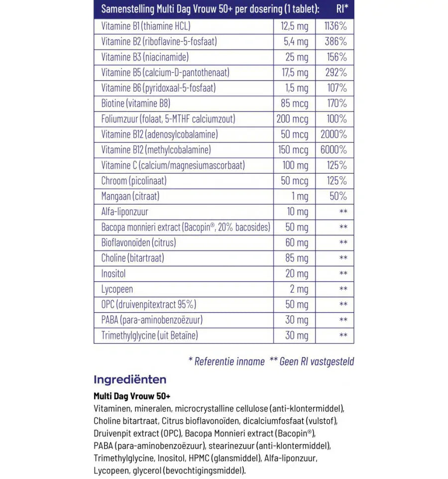 Vitakruid Multi dag & nacht vrouw 50+ 2 x 30 60 tabletten (afbeelding 5)