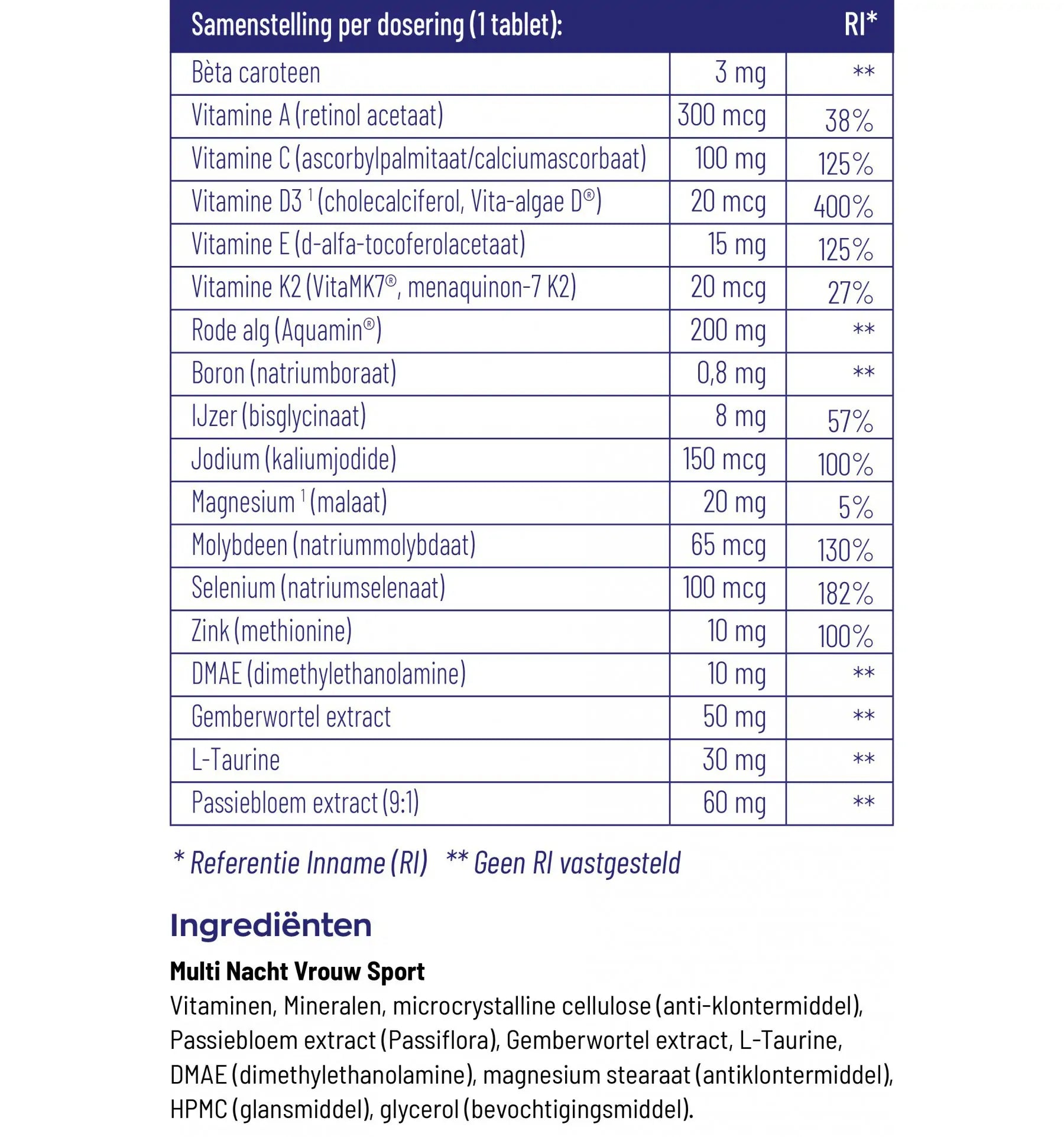 Vitakruid Multi dag & nacht vrouw sport 2 x 30 60 tabletten (afbeelding 9)