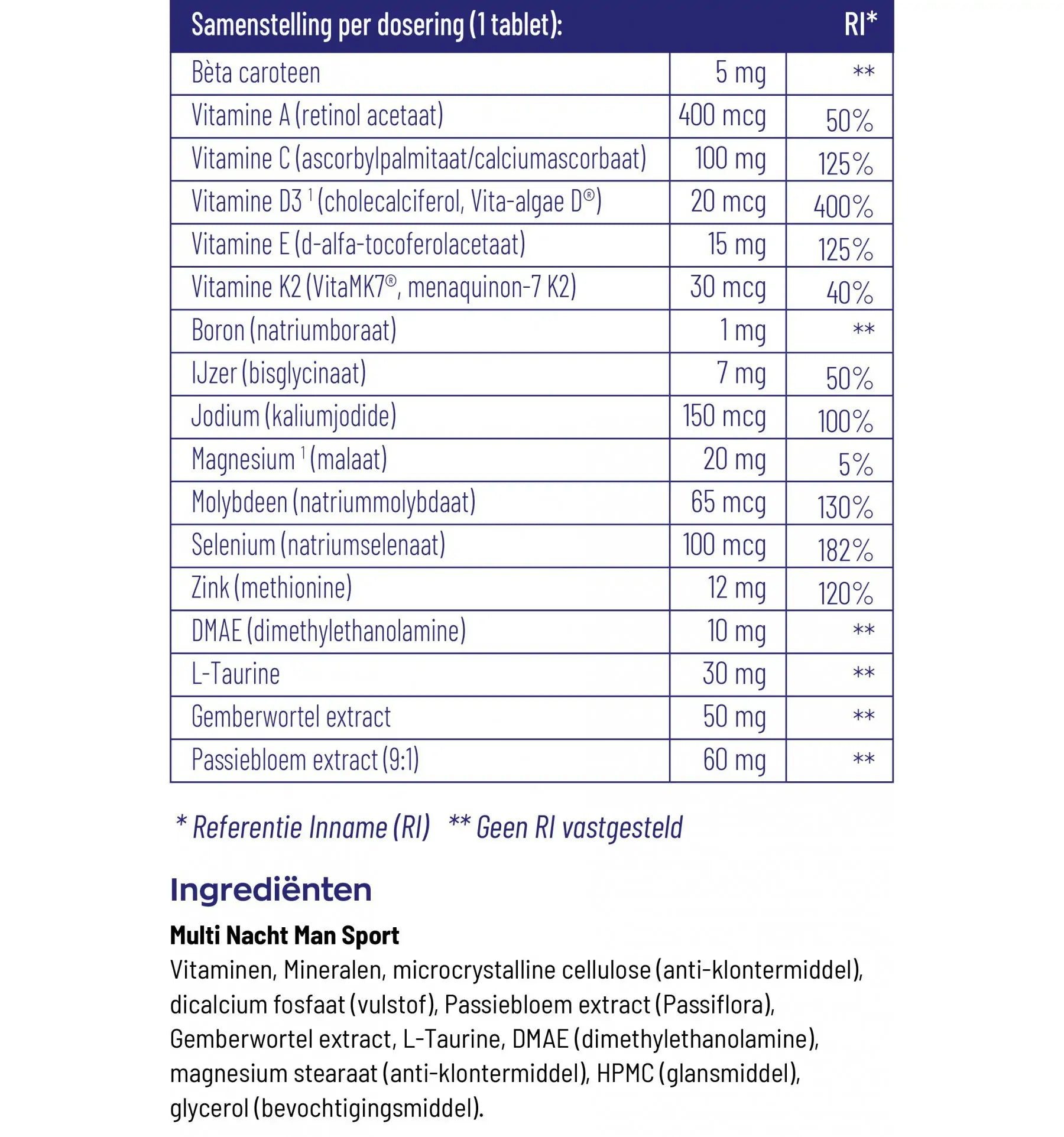 Vitakruid Multi nacht man sport 30 tabletten (afbeelding 4)