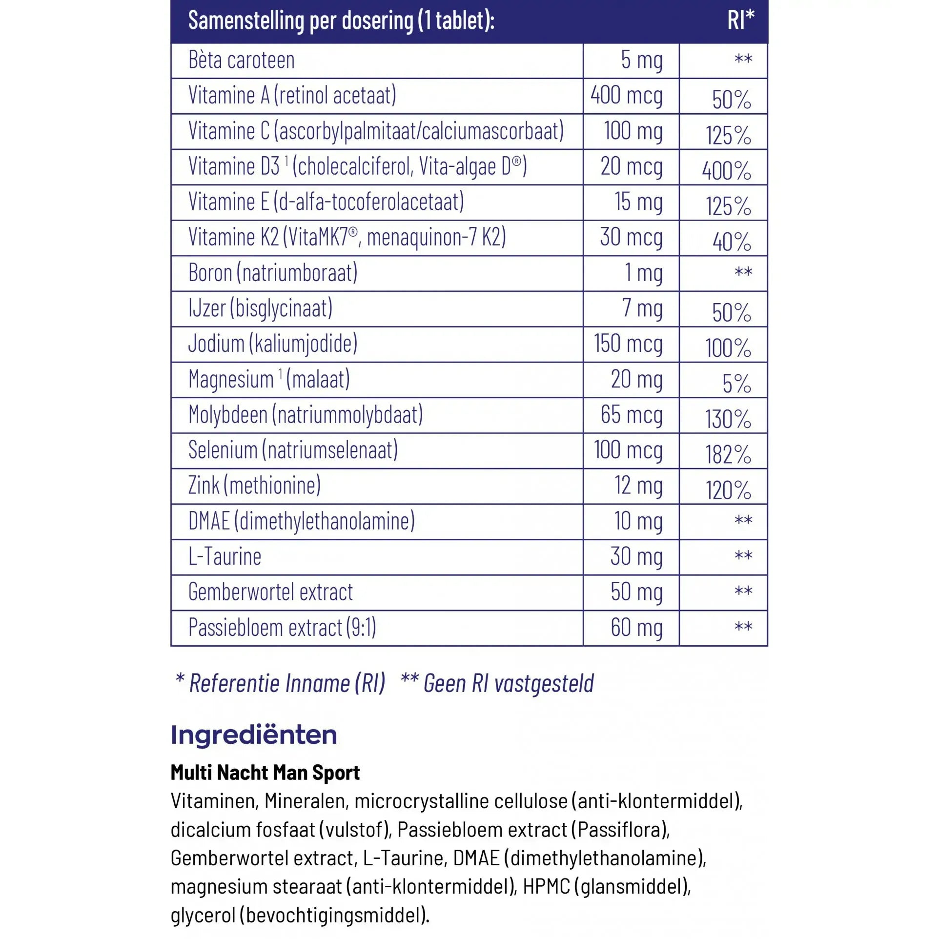 Vitakruid Multi nacht man sport 30 tabletten (afbeelding 4)