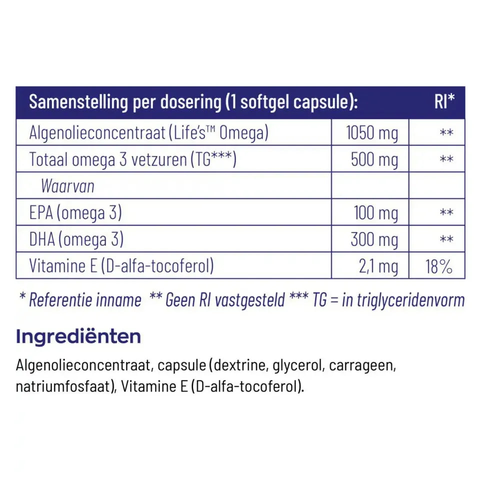 Vitakruid Vegan omega 3 1000 triglyceriden 300 DHA 100 EPA 90 softgels