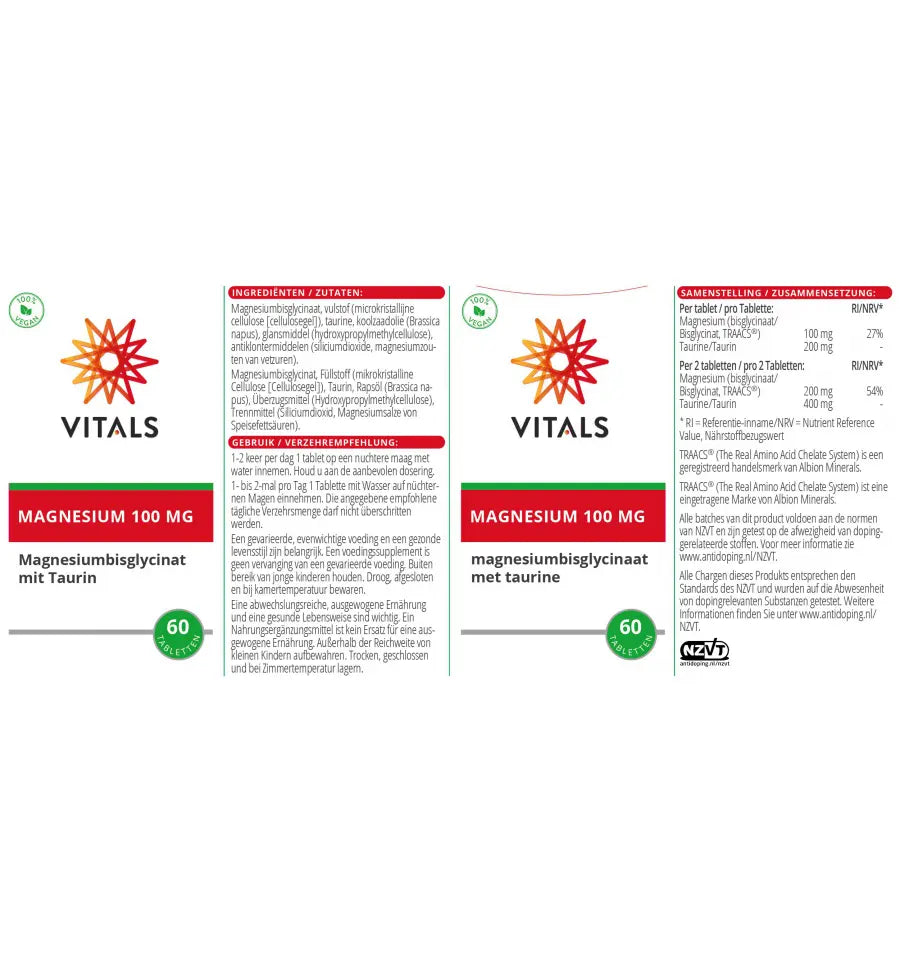 Vitals Magnesiumbisglycinaat 100 mg 60 tabletten (afbeelding 4)