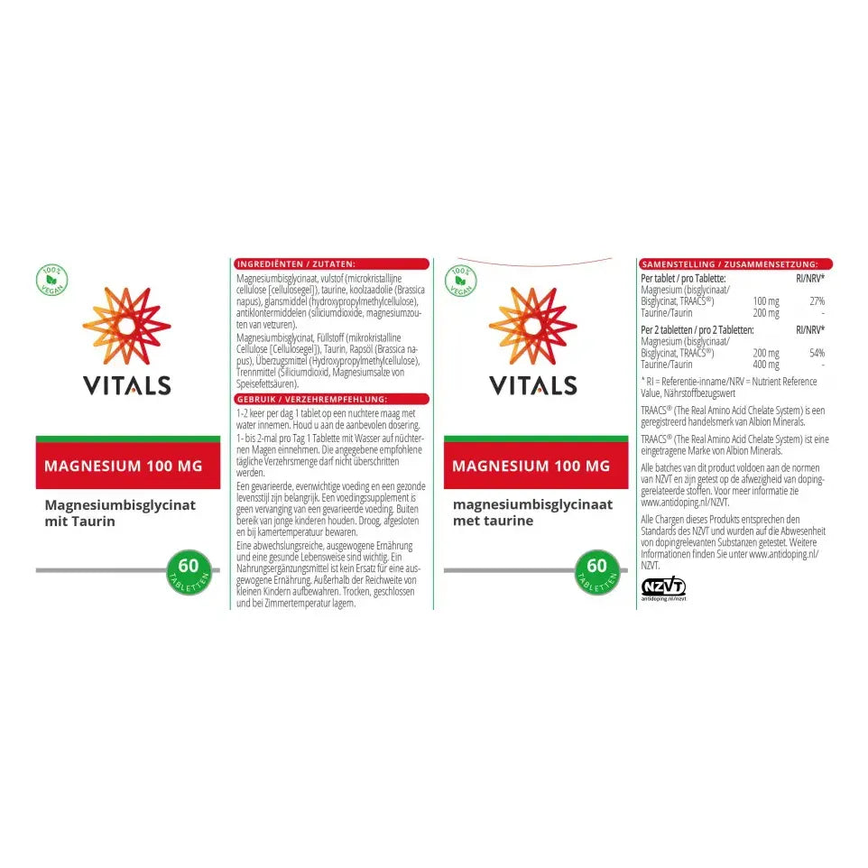 Vitals Magnesiumbisglycinaat 100 mg 60 tabletten (afbeelding 4)