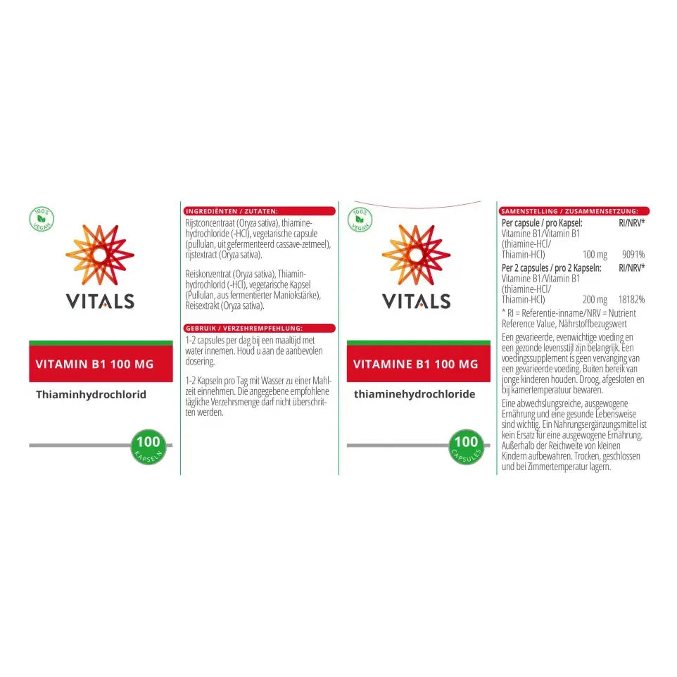 Vitals Vitamine B1 thiamine 100 mg 100 capsules