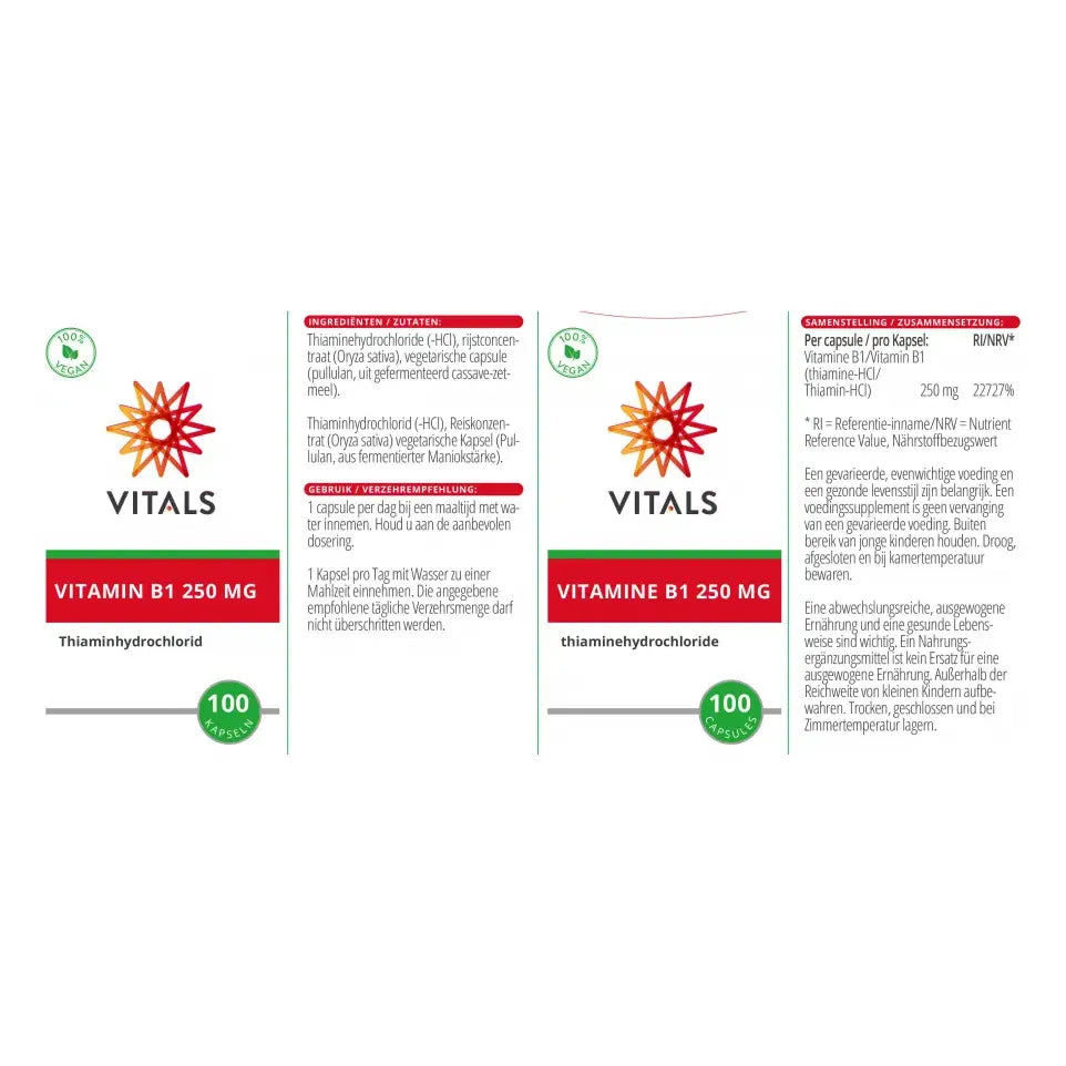 Vitals Vitamine B1 thiamine 250 mg 100 capsules