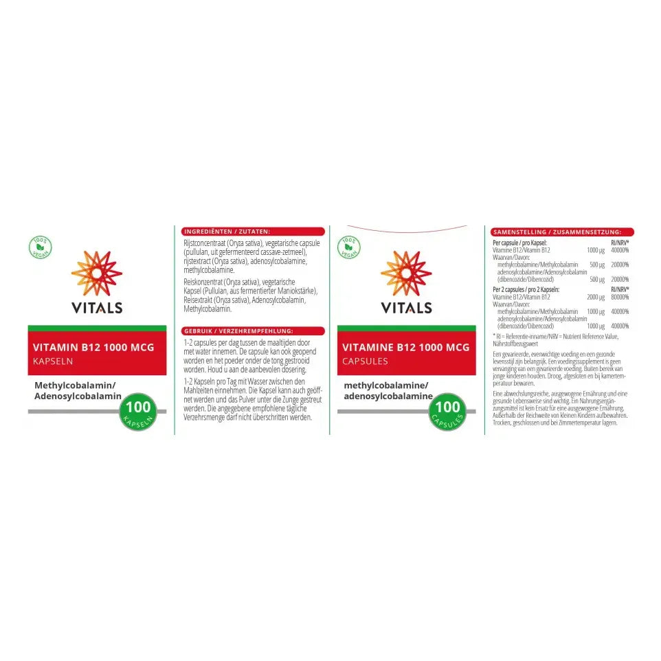 Vitals Vitamine B12 1000 mcg 100 capsules (afbeelding 4)