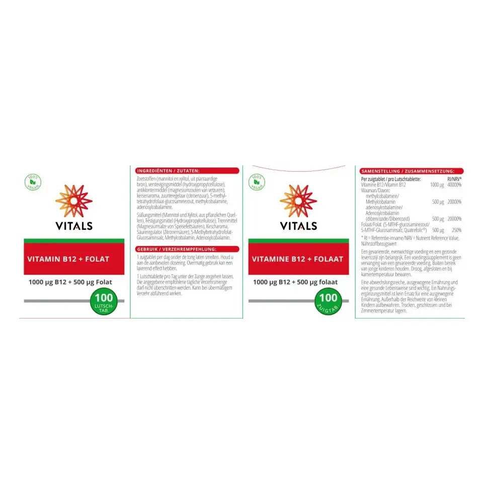 Vitals Vitamine B12 + Folaat 100 tabletten
