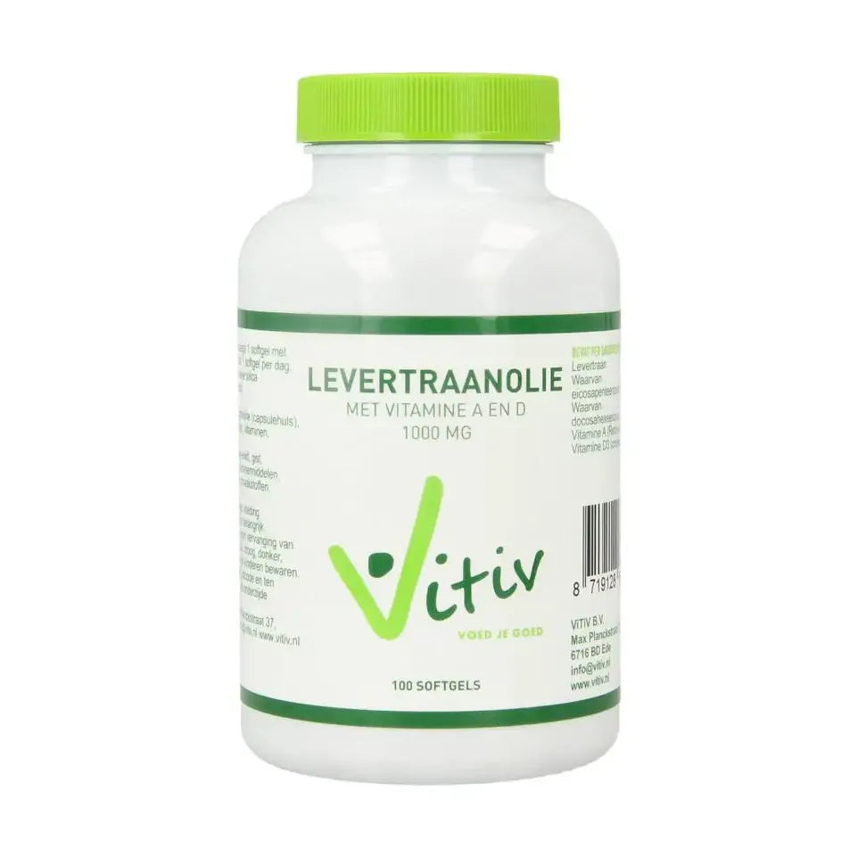 Vitiv Levertraanolie 1000 mg vitamine A D 100 softgels