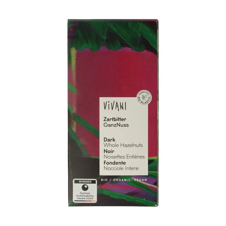 Vivani Chocolade puur met hele hazelnoten 100 gram