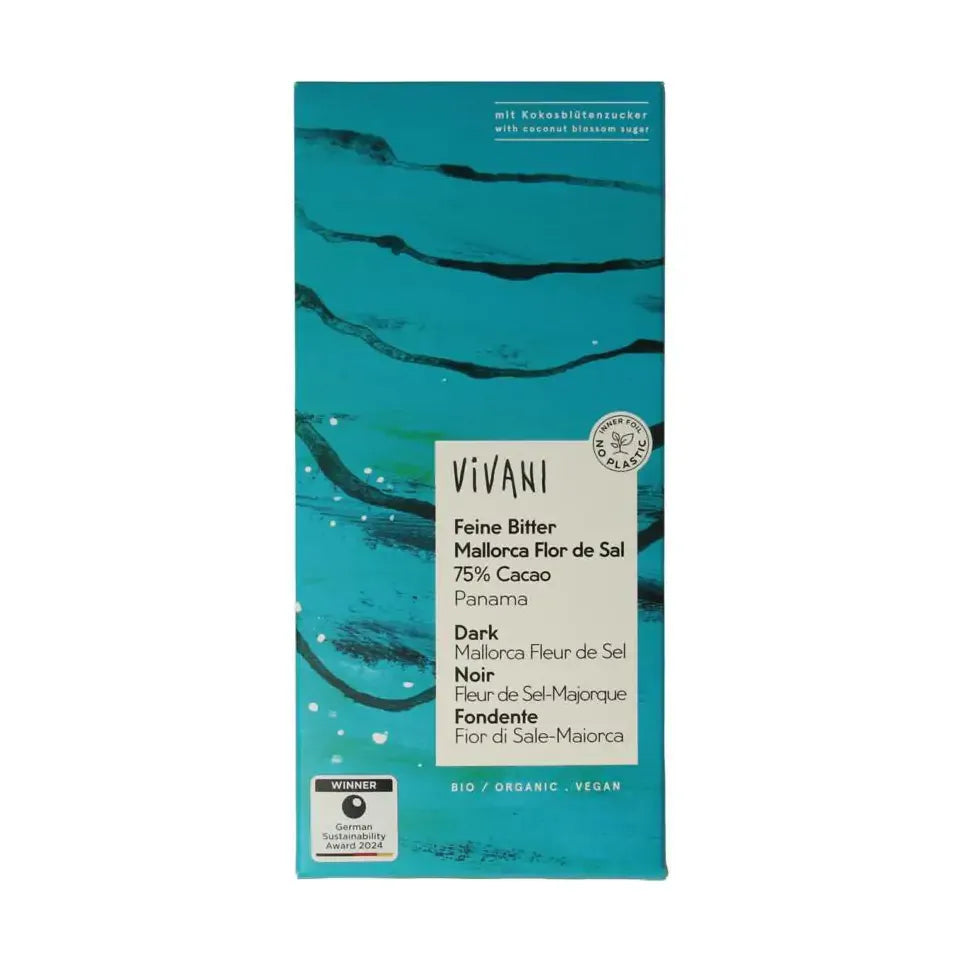 Vivani Chocolade puur 75% Panama fleur de sel 80 gram