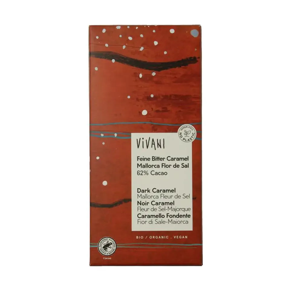Vivani Chocolade puur 62% caramel fleur de sel 80 gram