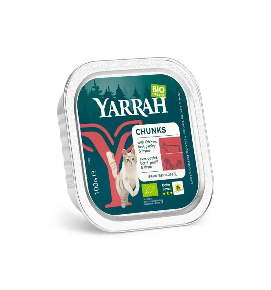 Yarrah Kattenvoer chunks met kip en rund biologisch 100 gram