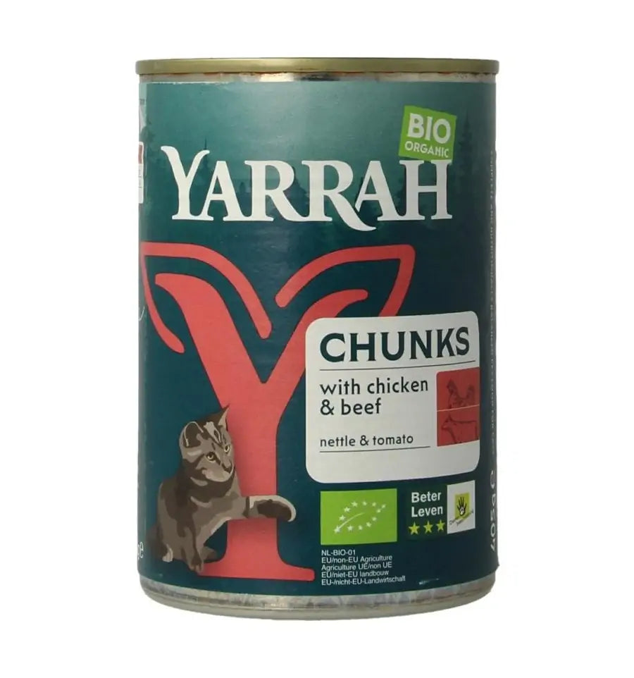 Yarrah Kattenvoer chunks met kip en rund biologisch 405 gram
