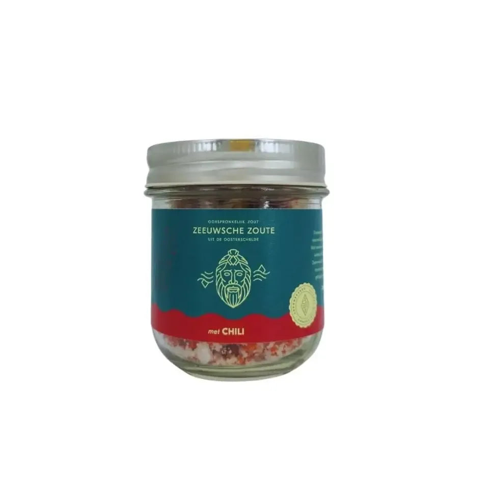Zeeuwsche Zoute Zout met chili glazen pot 100 gram